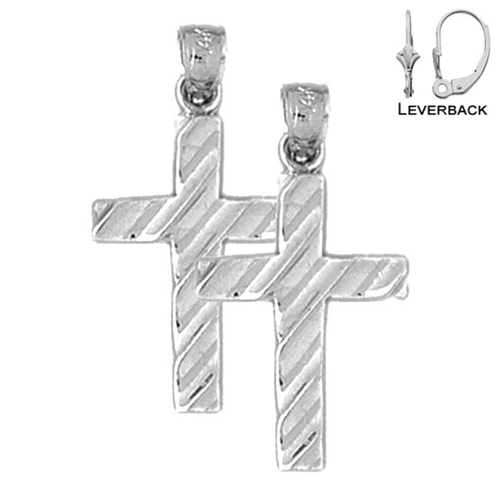 Sterling Silver 26mm Latin Cross Earrings (White or Yellow Gold Plated)