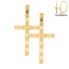 Sterling Silver 38mm Latin Cross Earrings (White or Yellow Gold Plated)