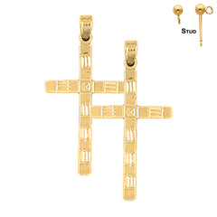 Sterling Silver 38mm Latin Cross Earrings (White or Yellow Gold Plated)