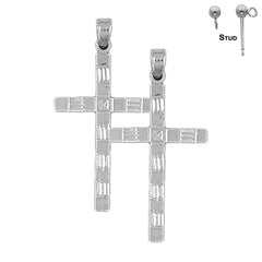 Sterling Silver 38mm Latin Cross Earrings (White or Yellow Gold Plated)