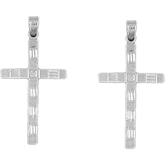 Sterling Silver 38mm Latin Cross Earrings