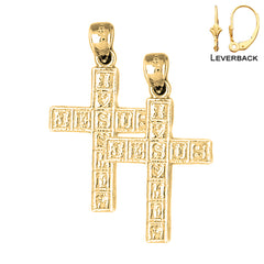 Pendientes con cruz de Jesús de plata de ley de 31 mm (chapados en oro blanco o amarillo)