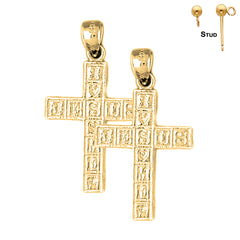 Pendientes con cruz de Jesús de plata de ley de 31 mm (chapados en oro blanco o amarillo)