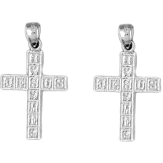 Sterling Silver 31mm Jesus Cross Earrings