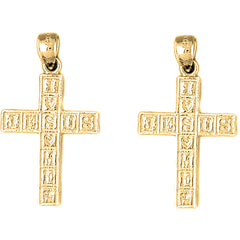 Yellow Gold-plated Silver 31mm Jesus Cross Earrings