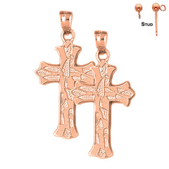 14K or 18K Gold Budded Cross Earrings