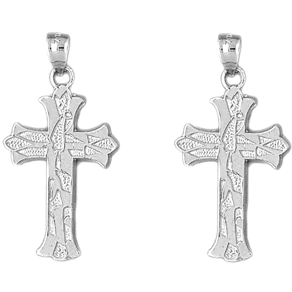 Sterling Silver 37mm Budded Cross Earrings