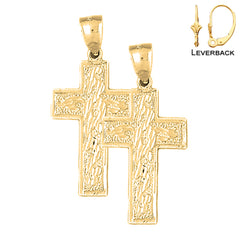 Sterling Silver 39mm Latin Cross Earrings (White or Yellow Gold Plated)