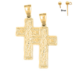 Pendientes de cruz latina de plata de ley de 39 mm (chapados en oro blanco o amarillo)