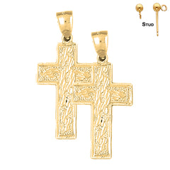 Sterling Silver 39mm Latin Cross Earrings (White or Yellow Gold Plated)