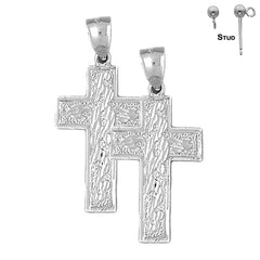 Sterling Silver 39mm Latin Cross Earrings (White or Yellow Gold Plated)