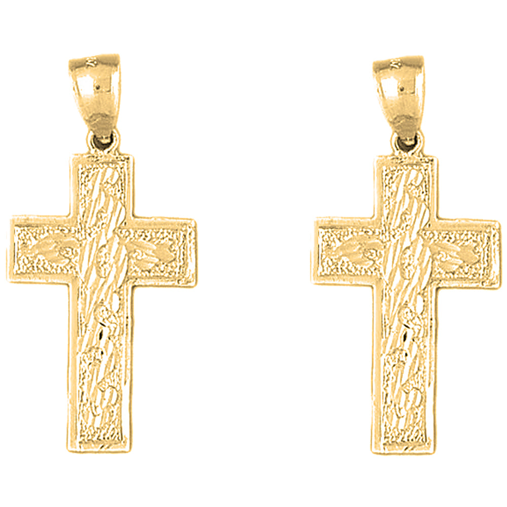 Yellow Gold-plated Silver 39mm Latin Cross Earrings