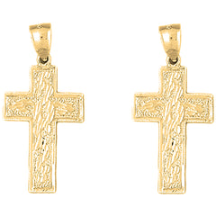 Yellow Gold-plated Silver 39mm Latin Cross Earrings