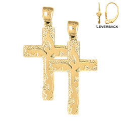 Sterling Silver 46mm Latin Vine Cross Earrings (White or Yellow Gold Plated)