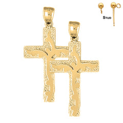 Sterling Silver 46mm Latin Vine Cross Earrings (White or Yellow Gold Plated)