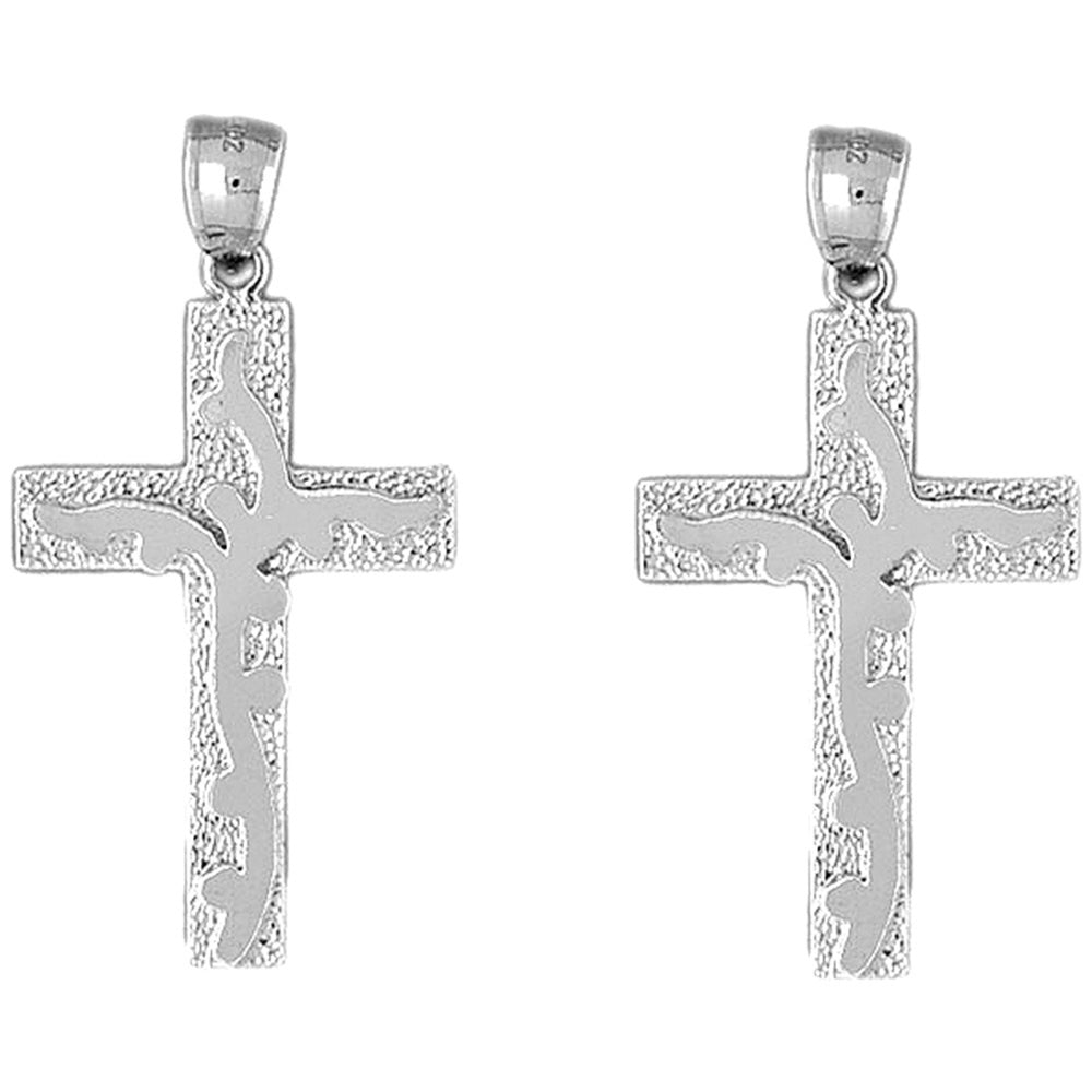 14K or 18K Gold 46mm Latin Vine Cross Earrings