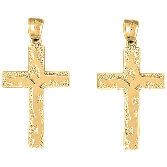 14K or 18K Gold 46mm Latin Vine Cross Earrings