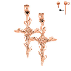 Pendientes Cruz con Rosa en Oro de 14K o 18K