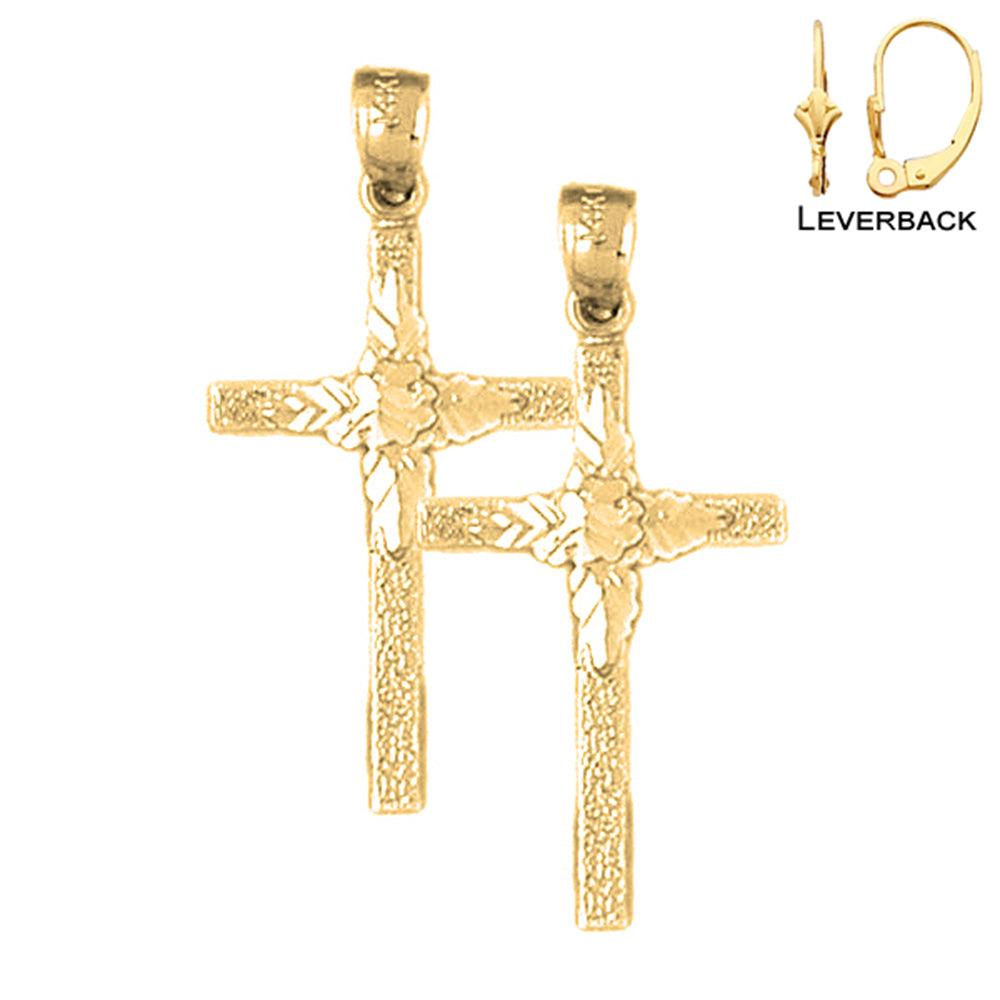 14K or 18K Gold Floral Cross Earrings