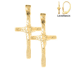 Sterling Silver 31mm Floral Cross Earrings (White or Yellow Gold Plated)