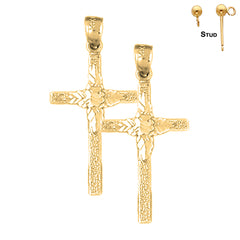 Sterling Silver 31mm Floral Cross Earrings (White or Yellow Gold Plated)