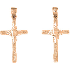 14K or 18K Gold 31mm Floral Cross Earrings