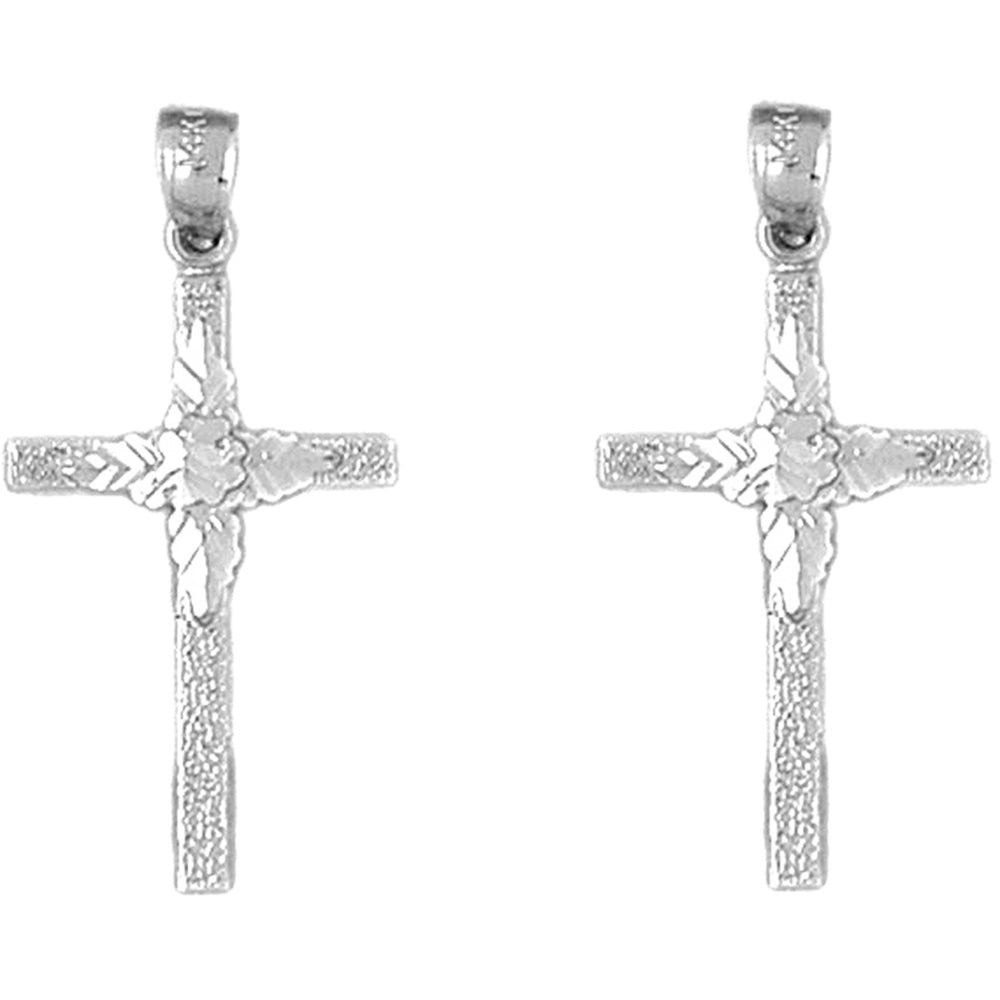 Sterling Silver 31mm Floral Cross Earrings