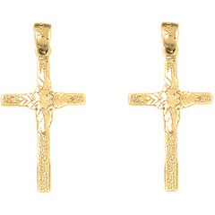 14K or 18K Gold 31mm Floral Cross Earrings