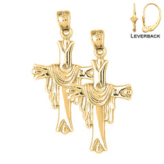 Sterling Silver 34mm Cross With Shroud Earrings (White or Yellow Gold Plated)