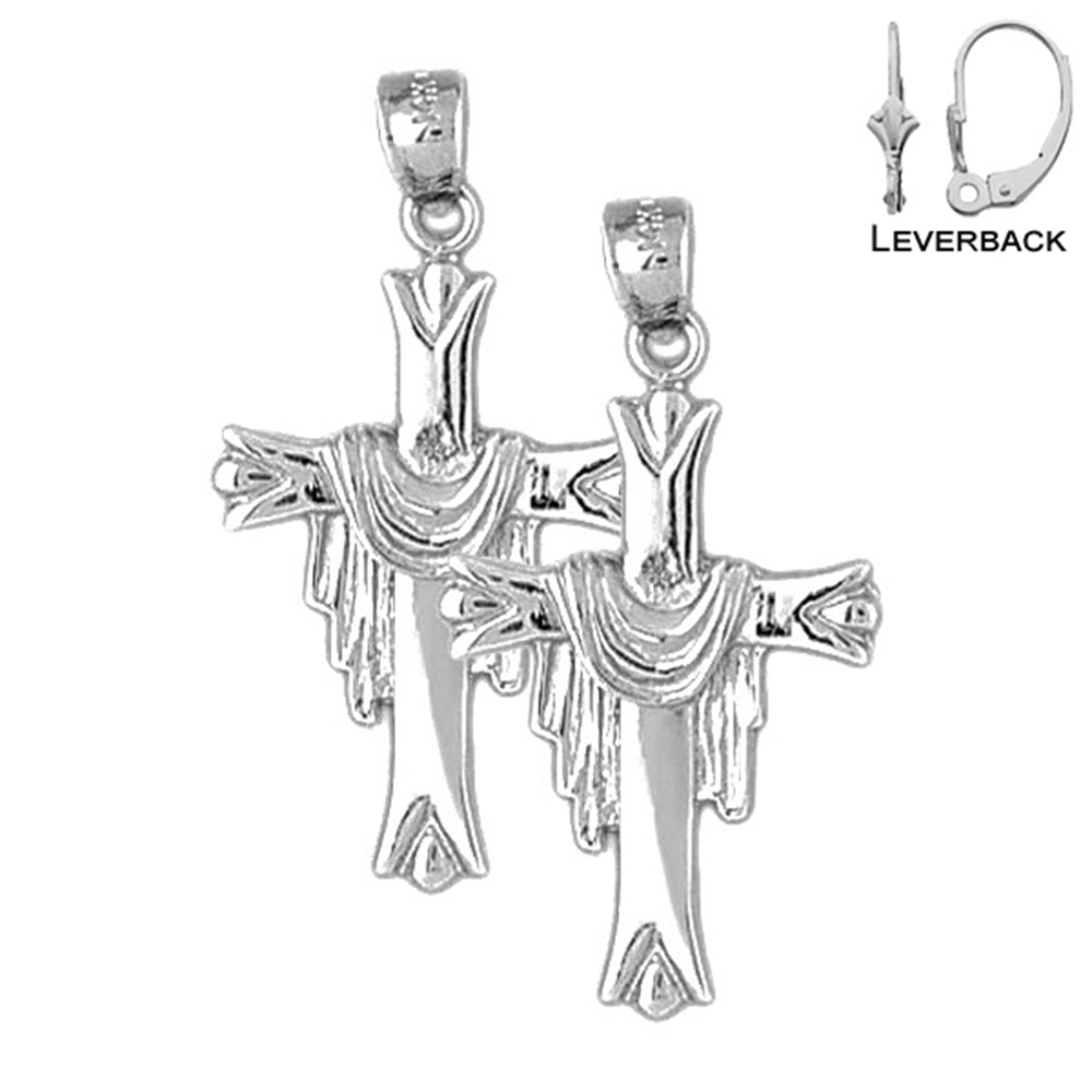 Sterling Silver 34mm Cross With Shroud Earrings (White or Yellow Gold Plated)