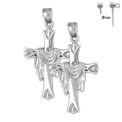 Sterling Silver 34mm Cross With Shroud Earrings (White or Yellow Gold Plated)