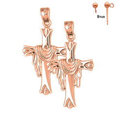 14K or 18K Gold Cross With Shroud Earrings