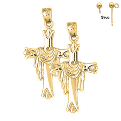 Sterling Silver 34mm Cross With Shroud Earrings (White or Yellow Gold Plated)