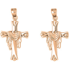 14K or 18K Gold 34mm Cross With Shroud Earrings