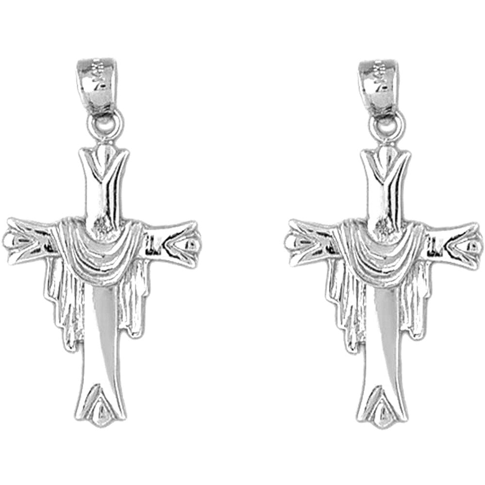 14K or 18K Gold 34mm Cross With Shroud Earrings