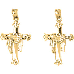Yellow Gold-plated Silver 34mm Cross With Shroud Earrings