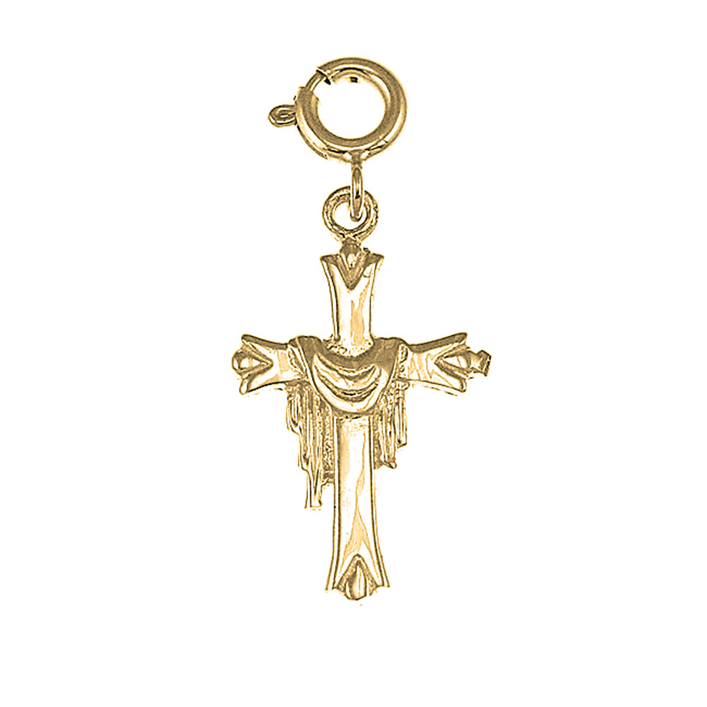 14K or 18K Gold Cross With Shroud Pendant