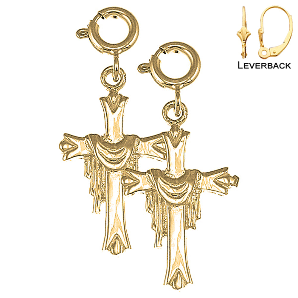 14K or 18K Gold Cross With Shroud Earrings