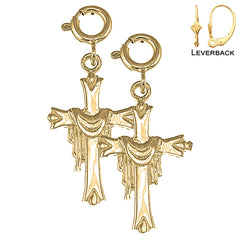 Sterling Silver 27mm Cross With Shroud Earrings (White or Yellow Gold Plated)
