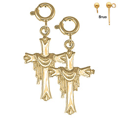 Sterling Silver 27mm Cross With Shroud Earrings (White or Yellow Gold Plated)