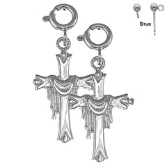 Sterling Silver 27mm Cross With Shroud Earrings (White or Yellow Gold Plated)