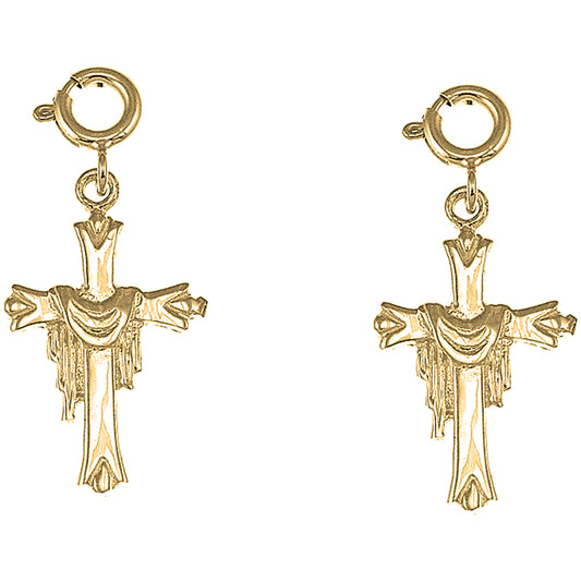 Yellow Gold-plated Silver 27mm Cross With Shroud Earrings