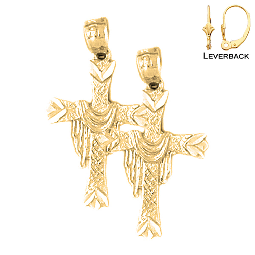 14K or 18K Gold Cross With Shroud Earrings