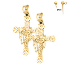 Sterling Silver 27mm Cross With Shroud Earrings (White or Yellow Gold Plated)