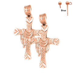 14K or 18K Gold Cross With Shroud Earrings