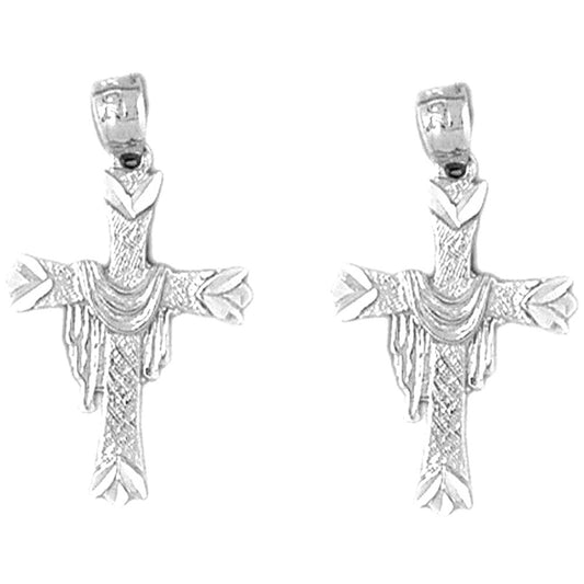 Sterling Silver 27mm Cross With Shroud Earrings