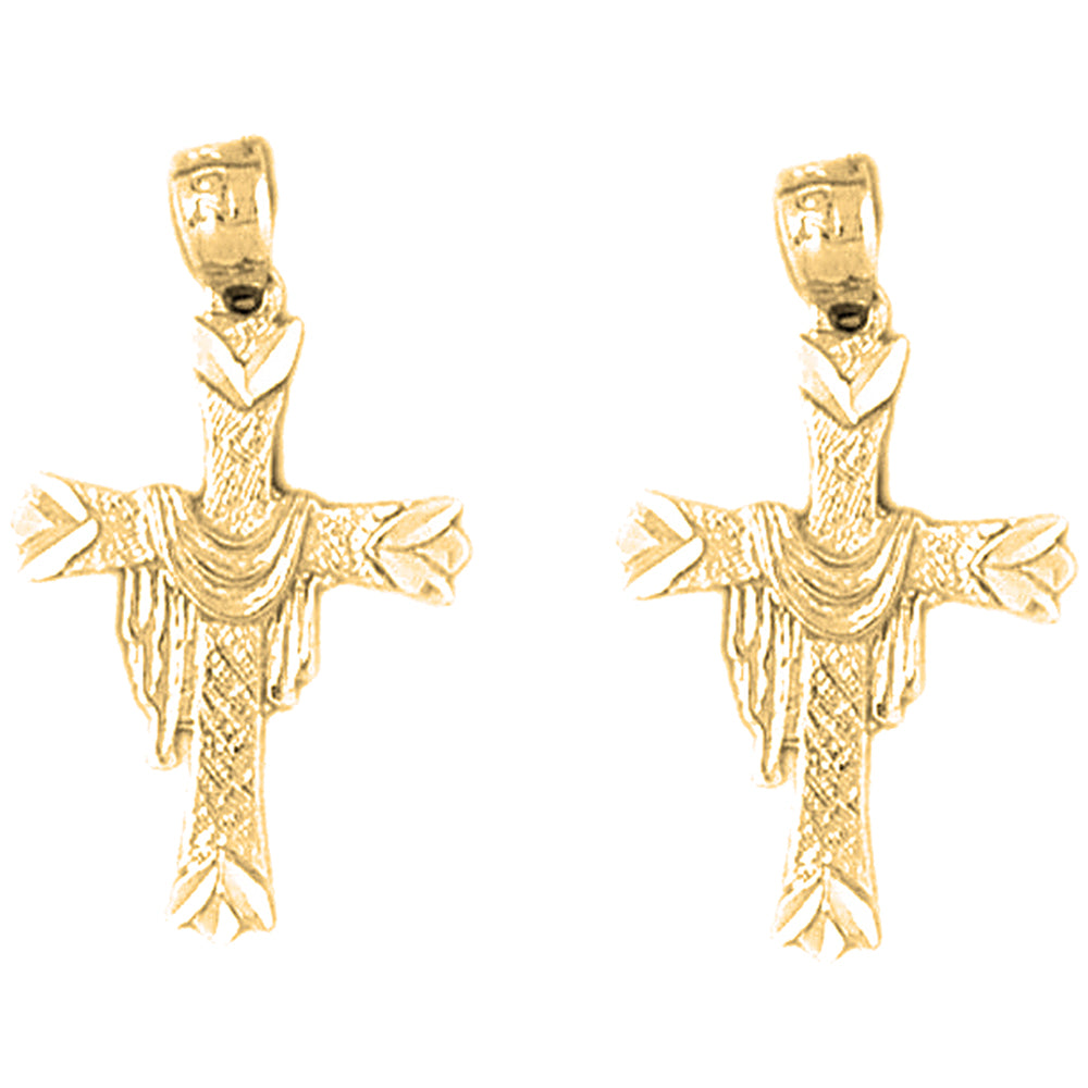 14K or 18K Gold 27mm Cross With Shroud Earrings