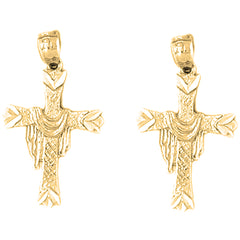 Yellow Gold-plated Silver 27mm Cross With Shroud Earrings