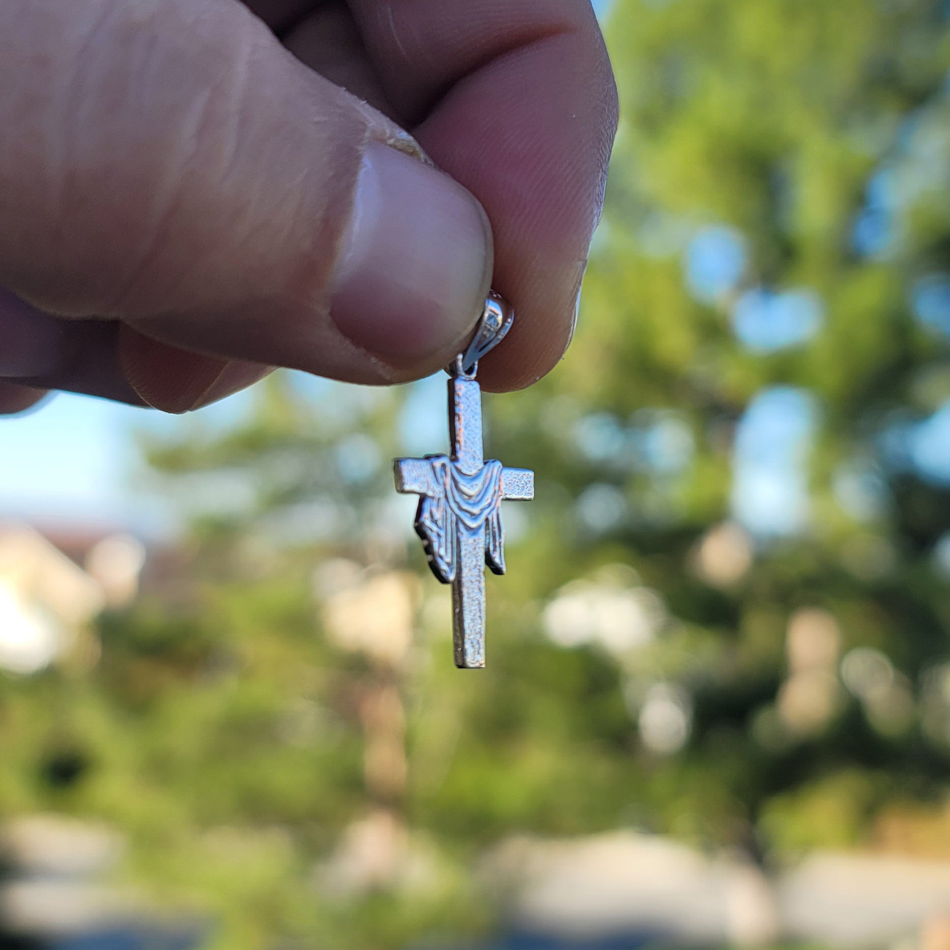 14K or 18K Gold Cross With Shroud Pendant