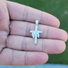 14K or 18K Gold Cross With Shroud Pendant